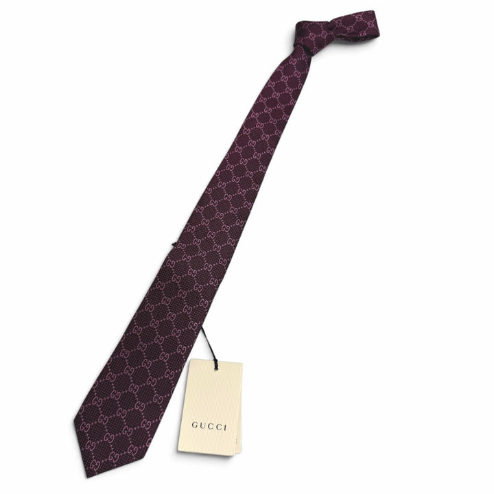 極美品□GUCCI グッチ 408865 シルク100％ GGジャガード 総柄 ネクタイ レギュラータイ パープル イタリア製 正規品 メンズ ビジネス◎