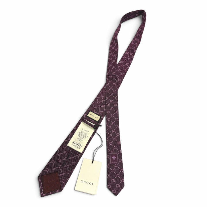 極美品□GUCCI グッチ 408865 シルク100％ GGジャガード 総柄 ネクタイ レギュラータイ パープル イタリア製 正規品 メンズ ビジネス◎