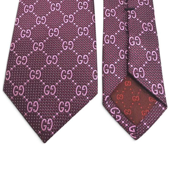 極美品□GUCCI グッチ 408865 シルク100％ GGジャガード 総柄 ネクタイ レギュラータイ パープル イタリア製 正規品 メンズ ビジネス◎
