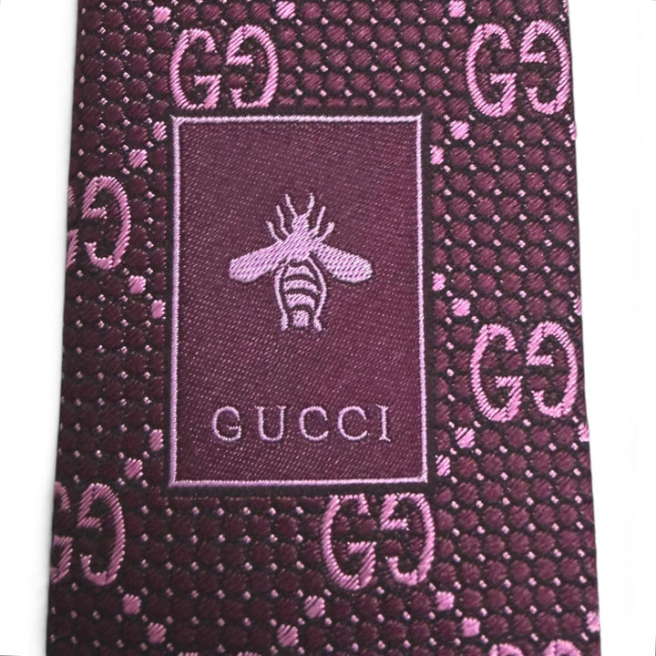 極美品□GUCCI グッチ 408865 シルク100％ GGジャガード 総柄 ネクタイ レギュラータイ パープル イタリア製 正規品 メンズ ビジネス◎