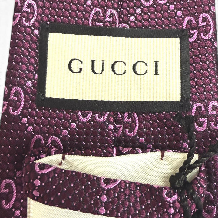 極美品□GUCCI グッチ 408865 シルク100％ GGジャガード 総柄 ネクタイ レギュラータイ パープル イタリア製 正規品 メンズ ビジネス◎