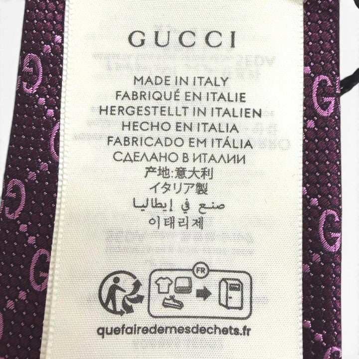 極美品□GUCCI グッチ 408865 シルク100％ GGジャガード 総柄 ネクタイ レギュラータイ パープル イタリア製 正規品 メンズ ビジネス◎