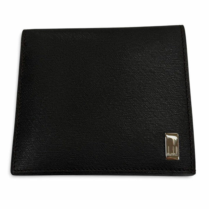極美品▼Dunhill ダンヒル レザー ロゴプレート付き 札入れ コンパクトウォレット 二つ折り財布 ダークブラウン メンズ 箱付き
