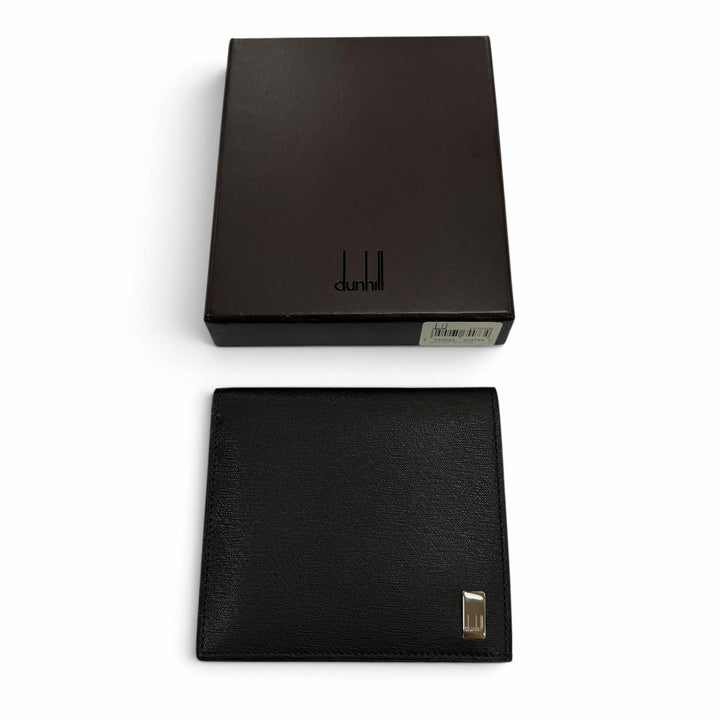 極美品▼Dunhill ダンヒル レザー ロゴプレート付き 札入れ コンパクトウォレット 二つ折り財布 ダークブラウン メンズ 箱付き