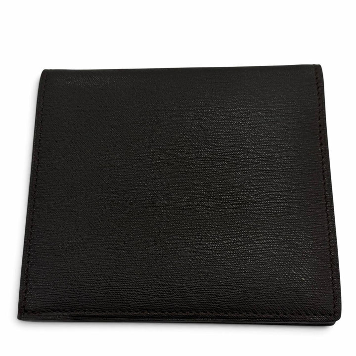 極美品▼Dunhill ダンヒル レザー ロゴプレート付き 札入れ コンパクトウォレット 二つ折り財布 ダークブラウン メンズ 箱付き