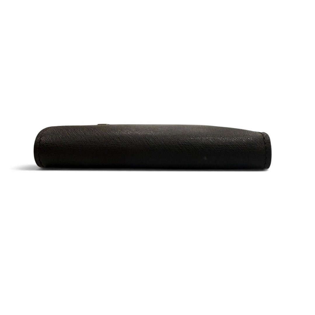 極美品▼Dunhill ダンヒル レザー ロゴプレート付き 札入れ コンパクトウォレット 二つ折り財布 ダークブラウン メンズ 箱付き