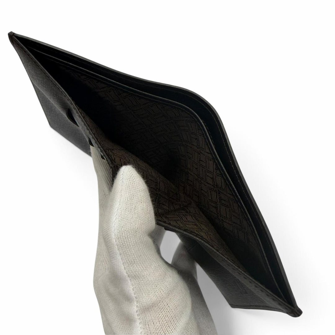 極美品▼Dunhill ダンヒル レザー ロゴプレート付き 札入れ コンパクトウォレット 二つ折り財布 ダークブラウン メンズ 箱付き