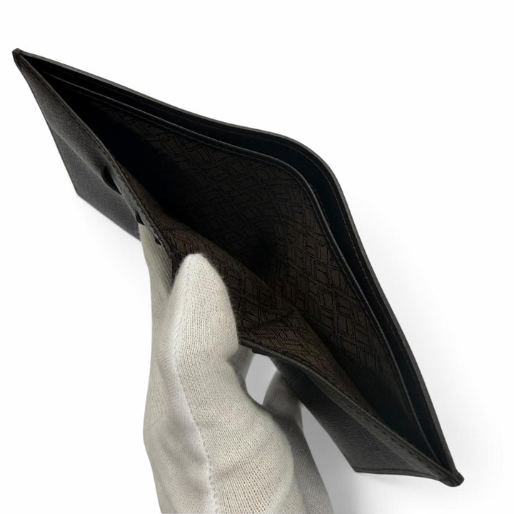 極美品▼Dunhill ダンヒル レザー ロゴプレート付き 札入れ コンパクトウォレット 二つ折り財布 ダークブラウン メンズ 箱付き