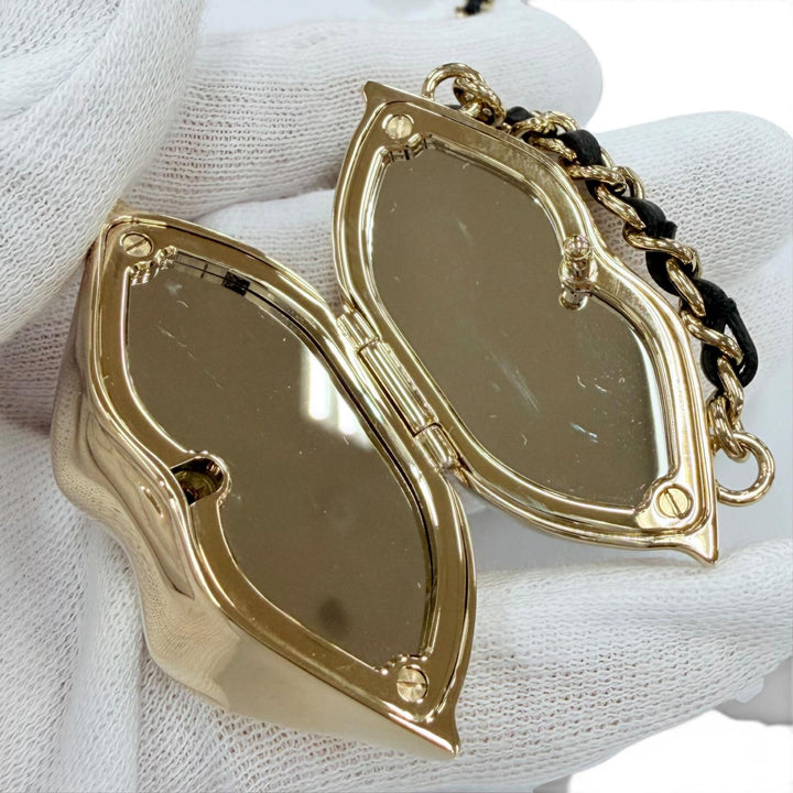 極美品☆CHANEL シャネル B23S ココマーク リップモチーフ ラインストーン ミラー チェーンネックレス ゴールド ブラック 箱・保存袋付き