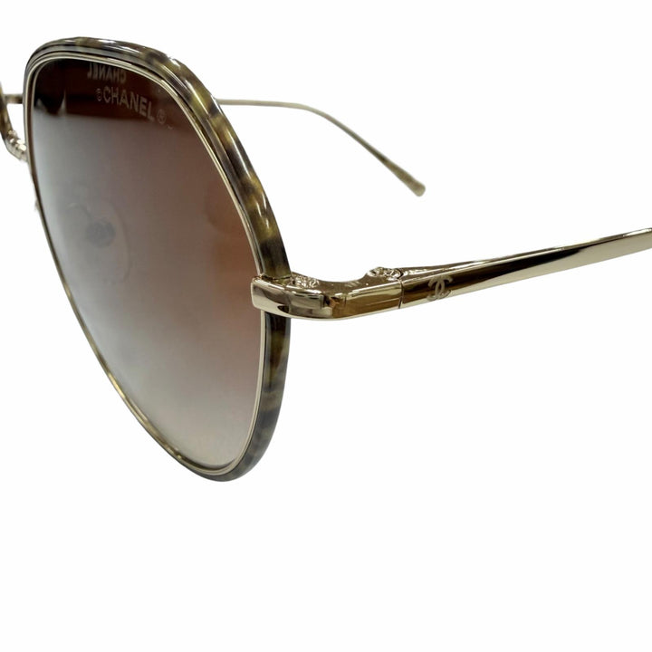 極美品☆CHANEL シャネル 4251-J ココマーク サングラス ゴールド ブラウン グラデーション 55□19 デモレンズ イタリア製 箱付き