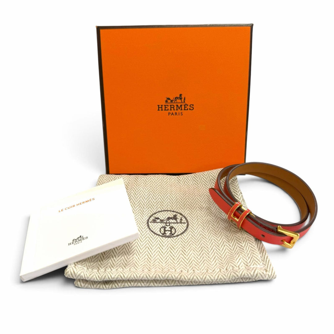 極美品△HERMES エルメス ポップH ドゥブルトゥール ゴールド金具 レザー ブレスレット レッド系 T2 K刻印 フランス製 箱・保存袋付き