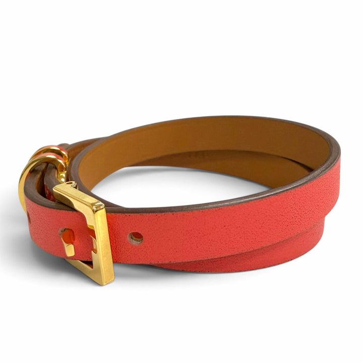極美品△HERMES エルメス ポップH ドゥブルトゥール ゴールド金具 レザー ブレスレット レッド系 T2 K刻印 フランス製 箱・保存袋付き