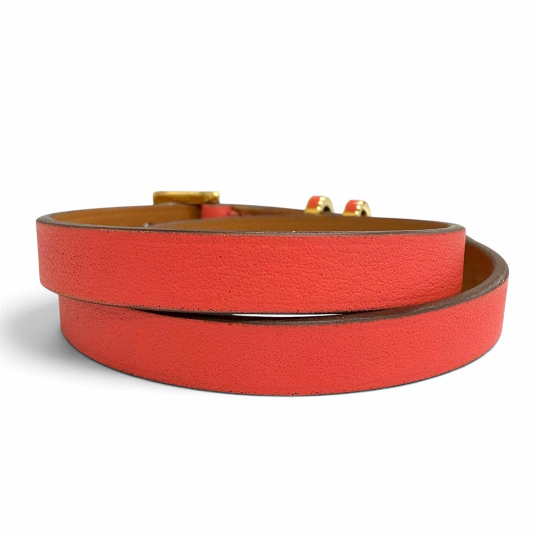 極美品△HERMES エルメス ポップH ドゥブルトゥール ゴールド金具 レザー ブレスレット レッド系 T2 K刻印 フランス製 箱・保存袋付き