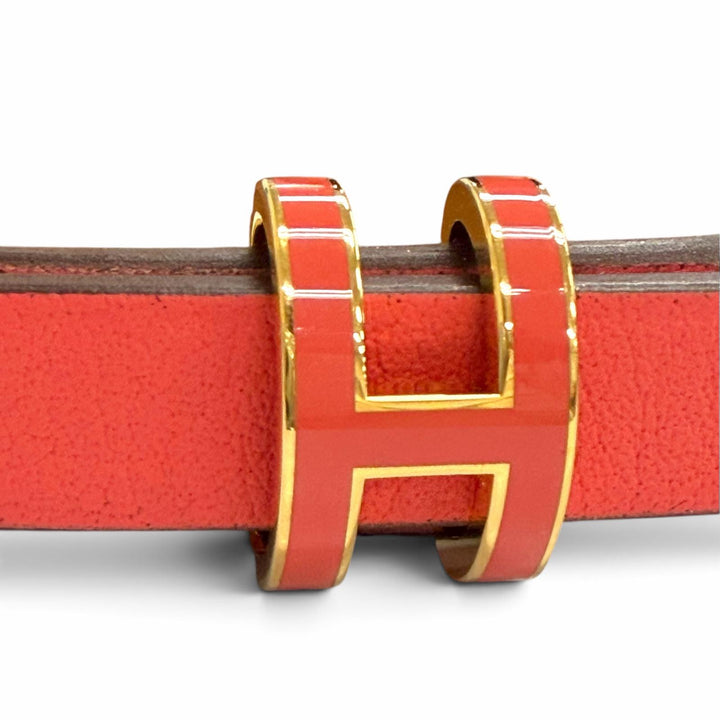 極美品△HERMES エルメス ポップH ドゥブルトゥール ゴールド金具 レザー ブレスレット レッド系 T2 K刻印 フランス製 箱・保存袋付き