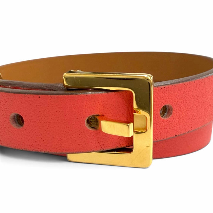 極美品△HERMES エルメス ポップH ドゥブルトゥール ゴールド金具 レザー ブレスレット レッド系 T2 K刻印 フランス製 箱・保存袋付き