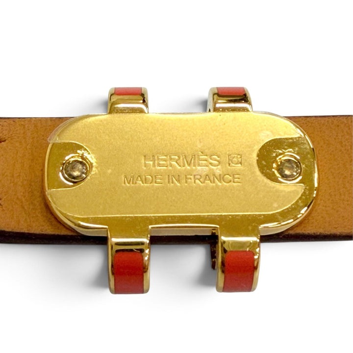 極美品△HERMES エルメス ポップH ドゥブルトゥール ゴールド金具 レザー ブレスレット レッド系 T2 K刻印 フランス製 箱・保存袋付き
