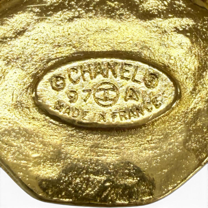 極美品★CHANEL シャネル ヴィンテージ 97A グリポア ココマーク ブローチ レッド グリーン ゴールド金具 フランス製 レディース