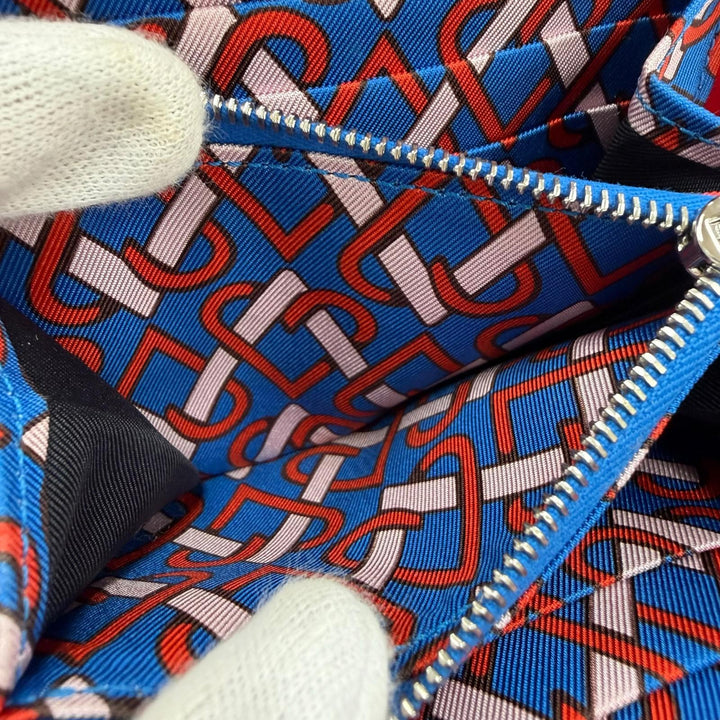 美品☆HERMES エルメス アザップコンパクト シルクイン ヴォーエプソン ルージュラデュー/ブルーイドラ シルバー金具 コインケース K刻印