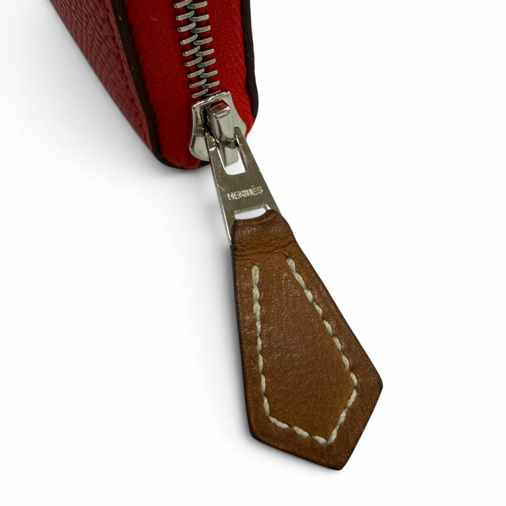 美品☆HERMES エルメス アザップコンパクト シルクイン ヴォーエプソン ルージュラデュー/ブルーイドラ シルバー金具 コインケース K刻印
