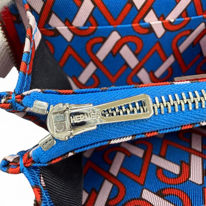 美品☆HERMES エルメス アザップコンパクト シルクイン ヴォーエプソン ルージュラデュー/ブルーイドラ シルバー金具 コインケース K刻印