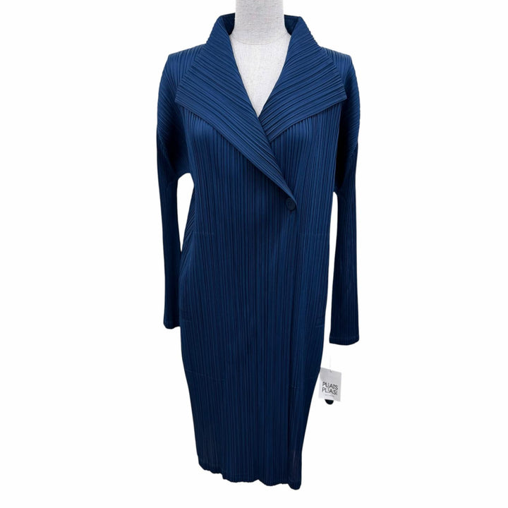 未使用品☆PLEATS PLEASE プリーツプリーズ イッセイミヤケ PP03-JA223 長袖 ロング丈カーディガン ネイビー 3 日本製 正規品 レディース