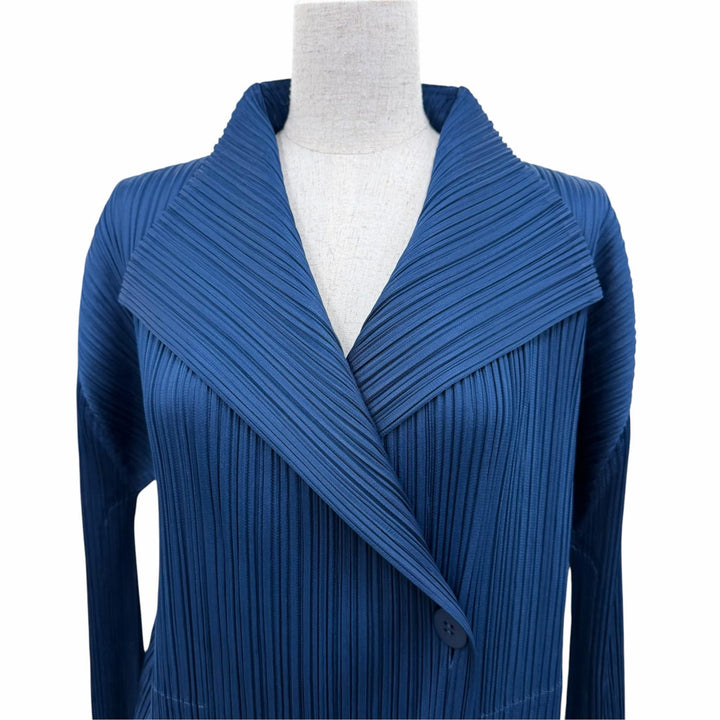 未使用品☆PLEATS PLEASE プリーツプリーズ イッセイミヤケ PP03-JA223 長袖 ロング丈カーディガン ネイビー 3 日本製 正規品 レディース