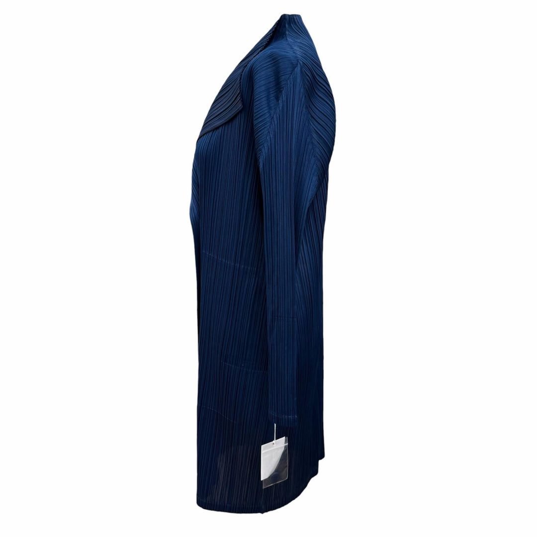 未使用品☆PLEATS PLEASE プリーツプリーズ イッセイミヤケ PP03-JA223 長袖 ロング丈カーディガン ネイビー 3 日本製 正規品 レディース