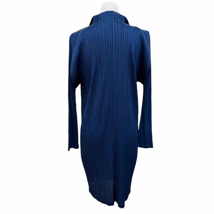 未使用品☆PLEATS PLEASE プリーツプリーズ イッセイミヤケ PP03-JA223 長袖 ロング丈カーディガン ネイビー 3 日本製 正規品 レディース