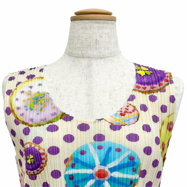 極美品△PLEATS PLEASE プリーツプリーズ イッセイミヤケ PP71-JK843 ドット柄 ノースリーブ チュニック ワンピース マルチ 4 正規品
