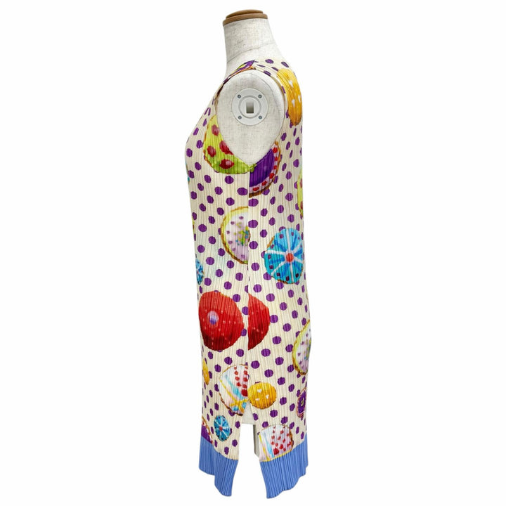 極美品△PLEATS PLEASE プリーツプリーズ イッセイミヤケ PP71-JK843 ドット柄 ノースリーブ チュニック ワンピース マルチ 4 正規品