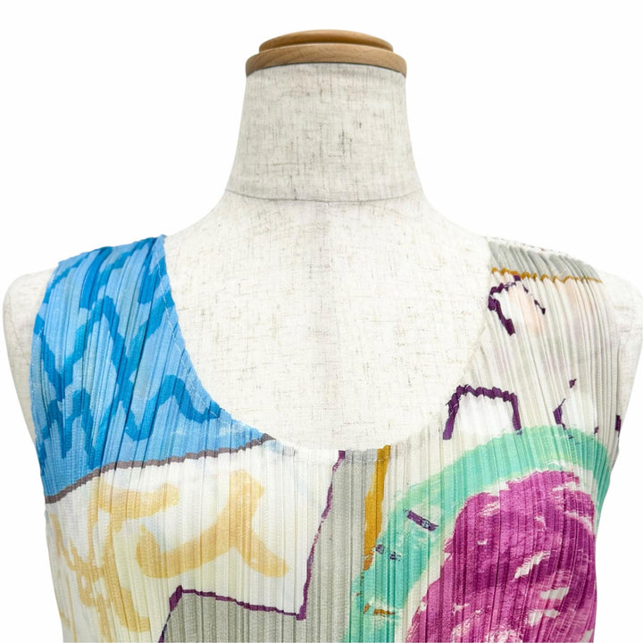 極美品△PLEATS PLEASE プリーツプリーズ イッセイミヤケ PP12-JK412 総柄 ノースリーブ チュニック ワンピース マルチカラー 3 正規品