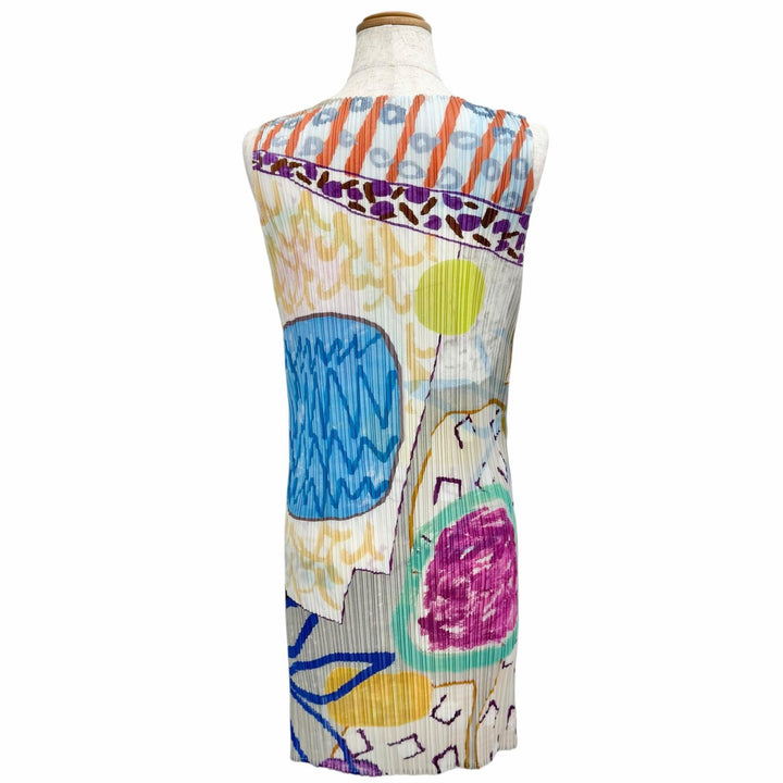 極美品△PLEATS PLEASE プリーツプリーズ イッセイミヤケ PP12-JK412 総柄 ノースリーブ チュニック ワンピース マルチカラー 3 正規品