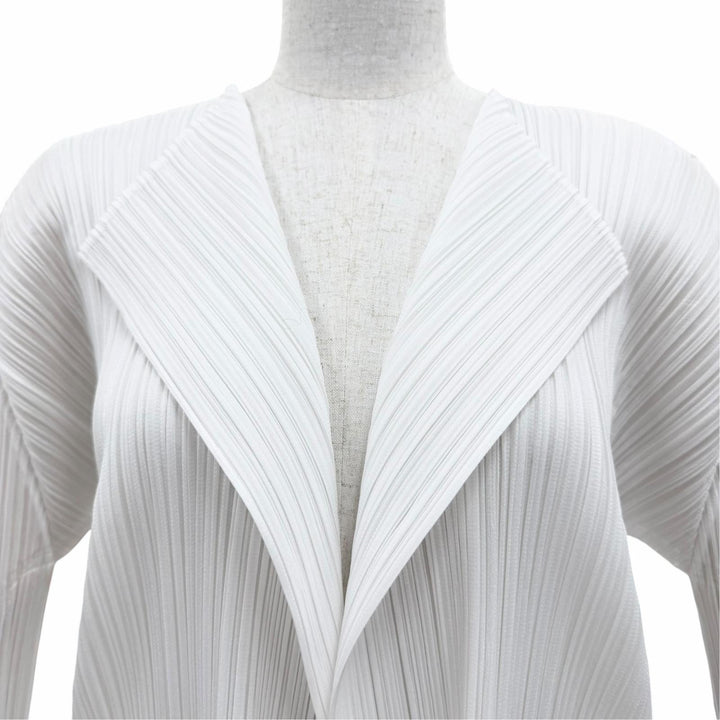 極美品☆PLEATS PLEASE プリーツプリーズ イッセイミヤケ PP91-J0761 袖デザイン 長袖カーディガン ホワイト 3 日本製 正規品 レディース