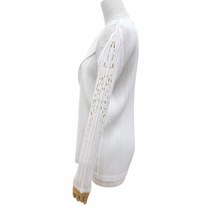 極美品☆PLEATS PLEASE プリーツプリーズ イッセイミヤケ PP91-J0761 袖デザイン 長袖カーディガン ホワイト 3 日本製 正規品 レディース