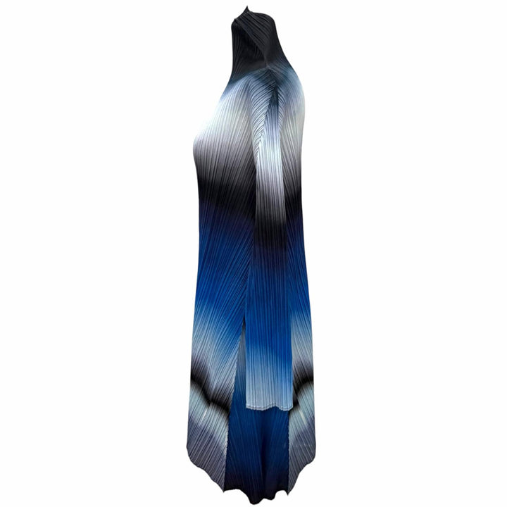 極美品△PLEATS PLEASE プリーツプリーズ イッセイミヤケ PP23-JT736 ハイネック グラデーション チュニック ワンピース ブルー 3 正規品