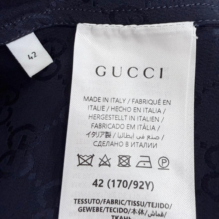 極美品△GUCCI グッチ 803808 GG柄 ベルト付き パジャマ ナイトウェア 長袖シャツ ネイビー 42 イタリア製 正規品 レディース