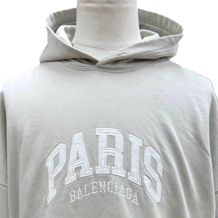 未使用品▼BALENCIAGA バレンシアガ 23AW 674986 コットン100% ロゴ刺繍 フーデッド プルオーバー パーカー グレージュ 1 正規品 メンズ