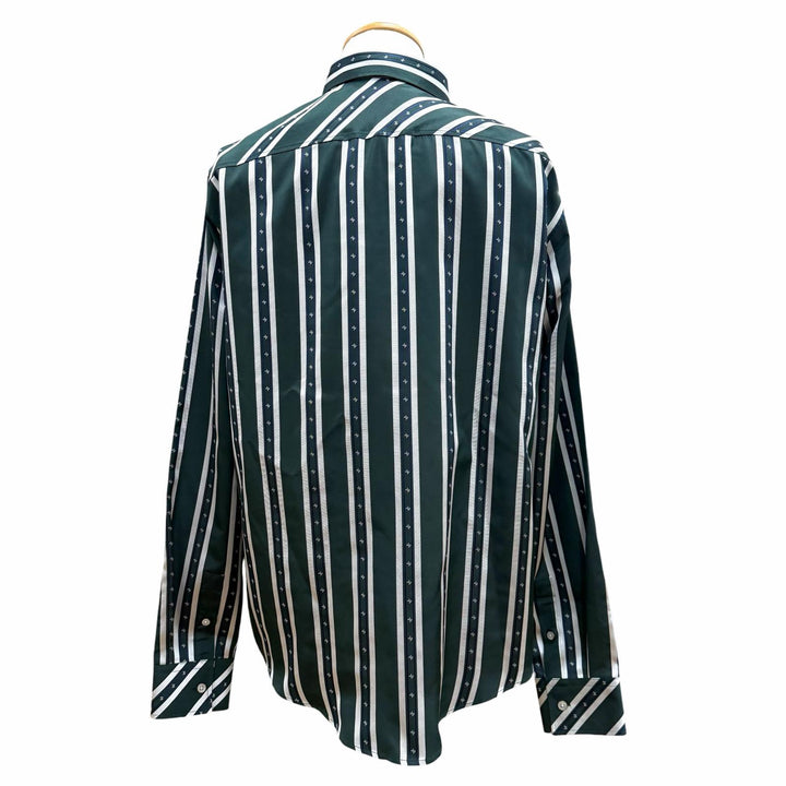 未使用品▼LOUIS VUITTON ルイヴィトン 25SS シルク100% ストライプ LVロゴ刺繍 ロングスリーブ 長袖シャツ 緑 L 正規品 ハンガー付き