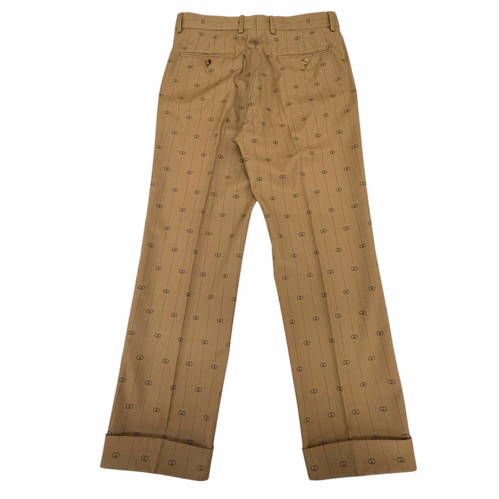 極美品▼GUCCI グッチ 574363 ウール100% インターロッキングG ストライプ柄 パンツ スラックス ベージュ 46R イタリア製 正規品 メンズ
