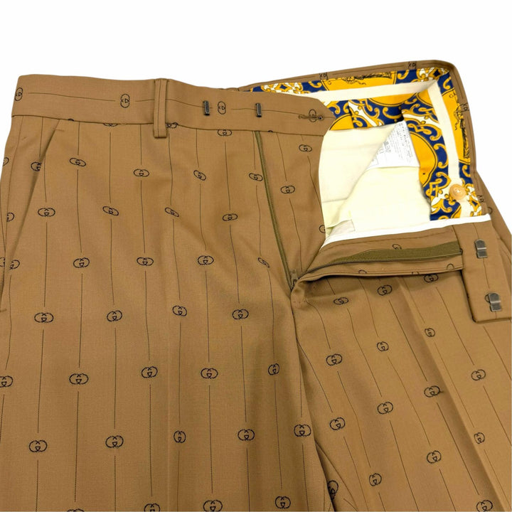 極美品▼GUCCI グッチ 574363 ウール100% インターロッキングG ストライプ柄 パンツ スラックス ベージュ 46R イタリア製 正規品 メンズ