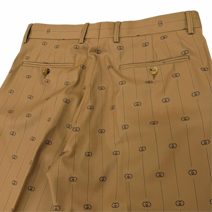 極美品▼GUCCI グッチ 574363 ウール100% インターロッキングG ストライプ柄 パンツ スラックス ベージュ 46R イタリア製 正規品 メンズ