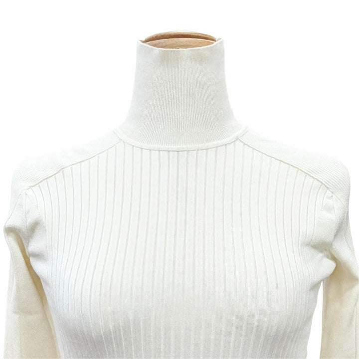 美品△HERMES エルメス 07-7728 シルク82% ハイネック 長袖 リブ ニット トップス アイボリー 34 伊製 正規品 レディース 美シルエット◎