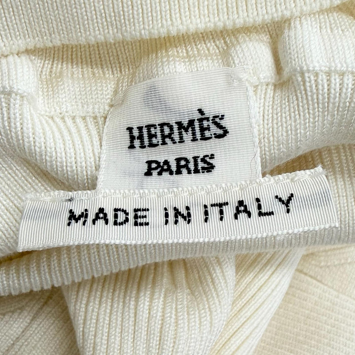 美品△HERMES エルメス 07-7728 シルク82% ハイネック 長袖 リブ ニット トップス アイボリー 34 伊製 正規品 レディース 美シルエット◎