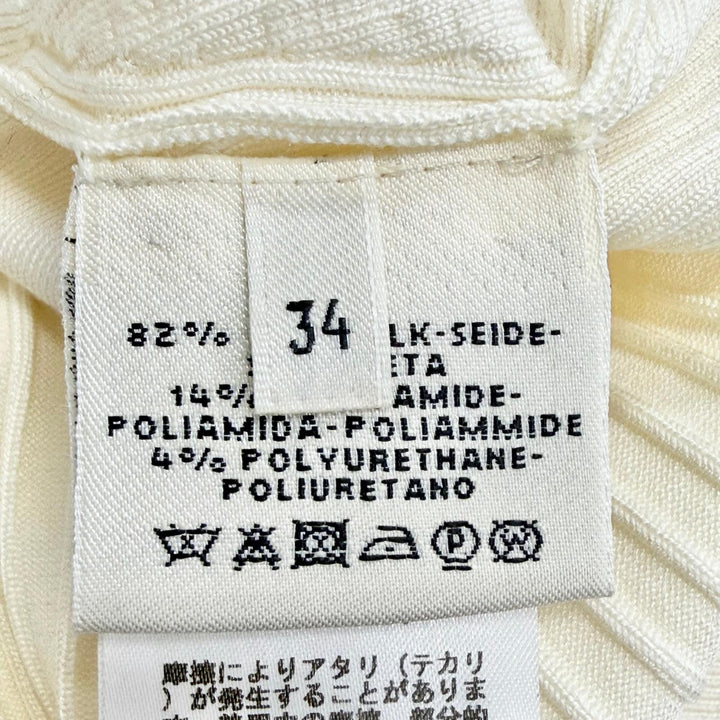 美品△HERMES エルメス 07-7728 シルク82% ハイネック 長袖 リブ ニット トップス アイボリー 34 伊製 正規品 レディース 美シルエット◎