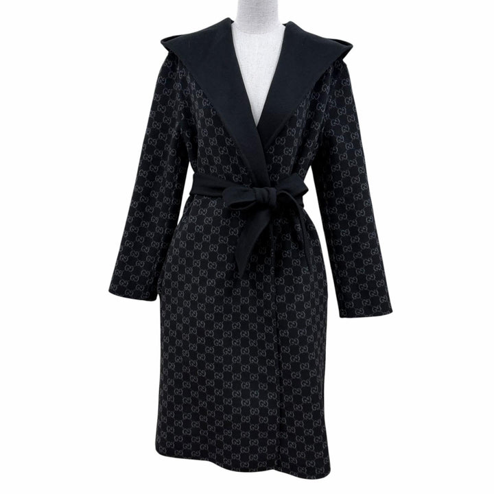 未使用品☆GUCCI グッチ 25AW 793634 リバーシブル ウールブレンド GGシルク コート ベルト ラップコート ブラック 36 イタリア製 正規品