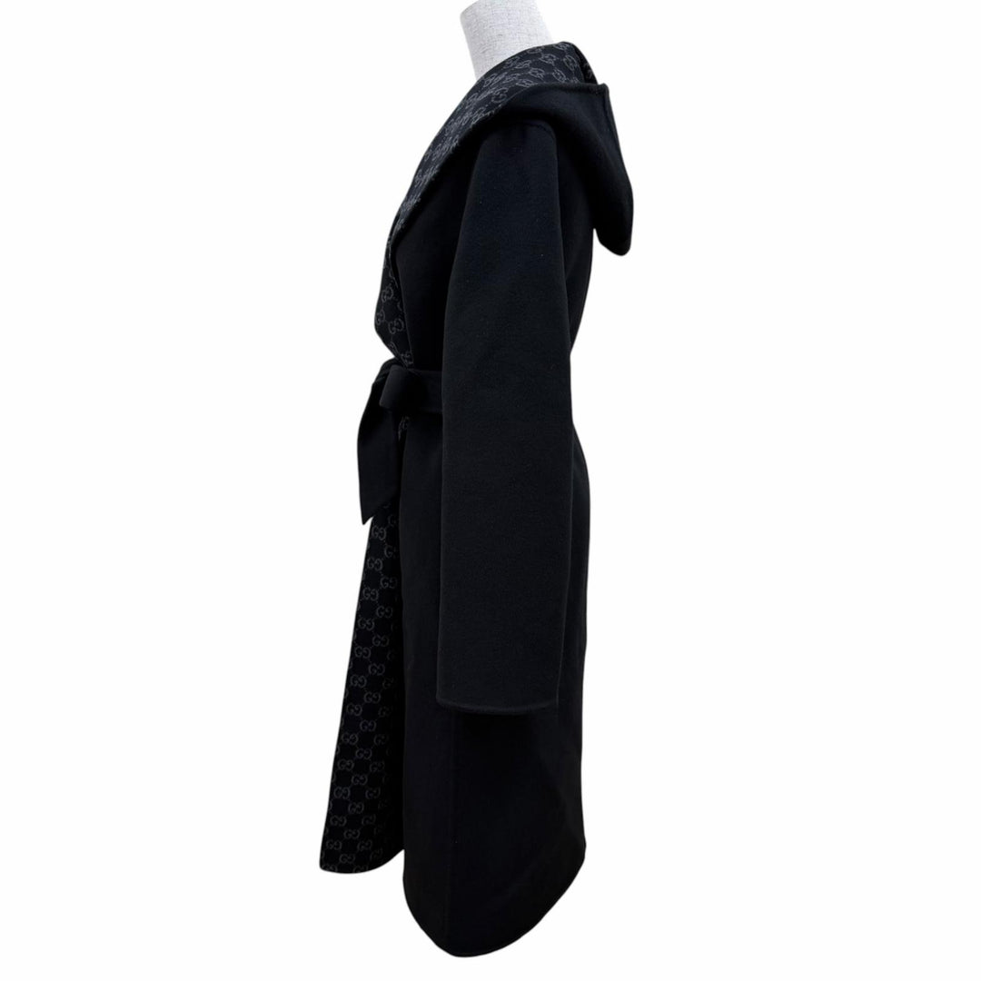 未使用品☆GUCCI グッチ 25AW 793634 リバーシブル ウールブレンド GGシルク コート ベルト ラップコート ブラック 36 イタリア製 正規品