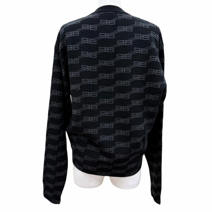 極美品☆BALENCIAGA バレンシアガ 23SS 733861 コットン ウール BBモノグラム 長袖 ニット ブラック グレー M 正規品 レディース メンズ