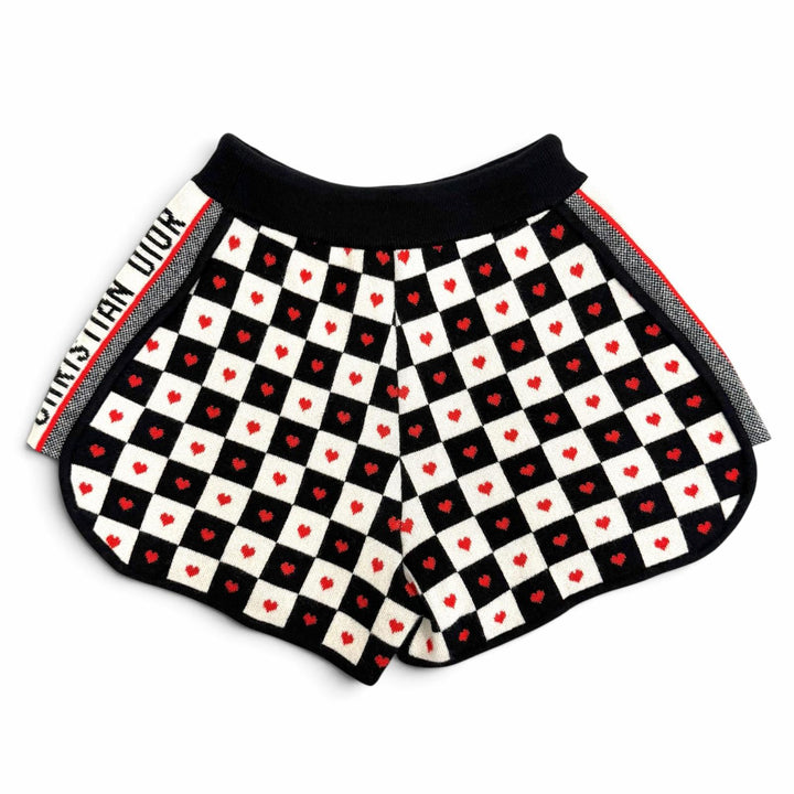 未使用品△Christian Dior クリスチャンディオール 154P17AM013 カシミヤ チェッカーボード ハート ロゴ ニットショートパンツ 42 正規品