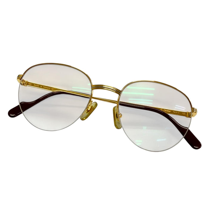 美品□Cartier カルティエ ヴィンテージ トリニティ ハーフリム メガネ 眼鏡 アイウェア ゴールド ボルドー 49□18-135 度入 フランス製