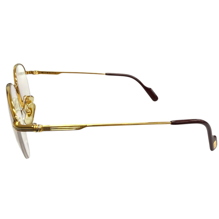 美品□Cartier カルティエ ヴィンテージ トリニティ ハーフリム メガネ 眼鏡 アイウェア ゴールド ボルドー 49□18-135 度入 フランス製